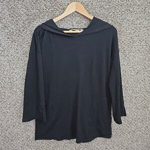 Soft‎ Surroundings Sweater Womens Petite Medium PM Black Hooded Pullover Pockets